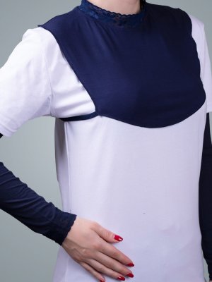 Lacivert Boyunluk Viskon Kumaş Yaka Dantelli