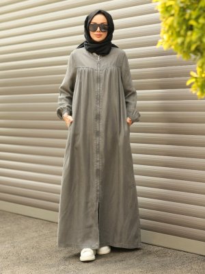 Gri Fermuarlı Ferace