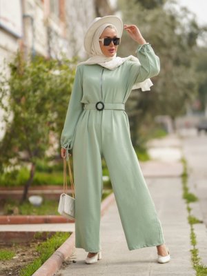 Çağla Önü Fermuarlı Kemerli Tulum