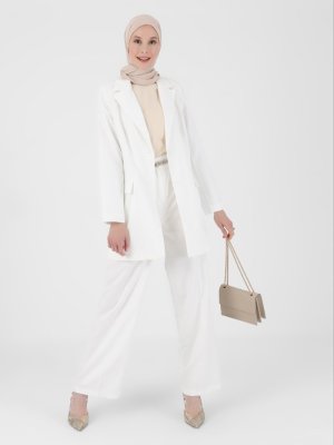 Off White Astarlı Cep Detaylı Blazer Ceket Off White Astarlı Cep Detaylı Blazer Ceket