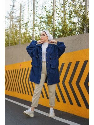 Kot Mavi Torba Cep Oversize Ceket Koyu