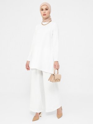 Off White Aerobin Basic Tunik & Pantolon İkili Takım Off White Aerobin Basic Tunik & Pantolon İkili Takım