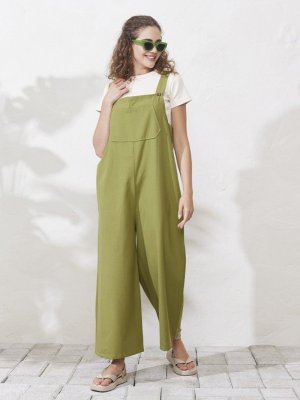 Duck Keten Salopet Tulum Fıstık Yeşili Duck Keten Salopet Tulum Fıstık Yeşili