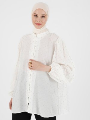 Off White Gold Jakarlı Balon Kollu Bluz