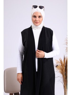 Siyah Asimetrik Kesim Ve Simli Büyük Beden Yelek