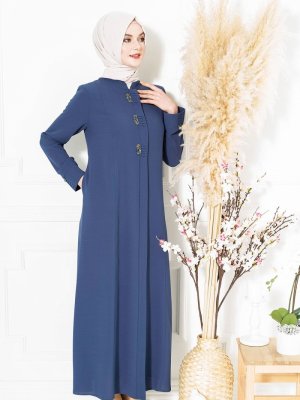 Mavi Nervür Ve Etnik Detaylı Ferace