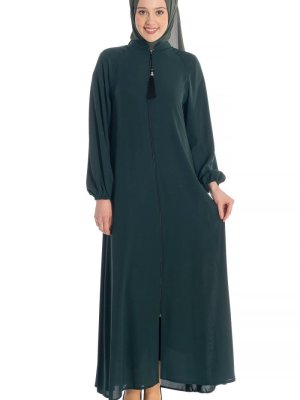 Yeşil Fermuarlı Reglan Kol Ferace