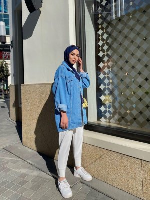 Oversize Kot Ceket Buz Mavisi