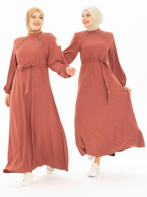 Gül Kurusu Düğme Detaylı Spor Elbise