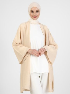 Bej Waffle Efekt Oversize Kimono