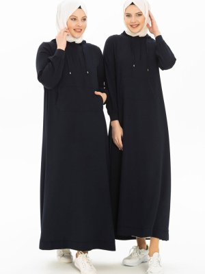 Lacivert Kapüşonlu Spor Elbise