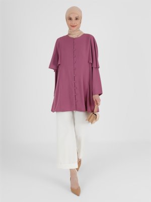 Vişne Brit Düğme Volanlı Tunik Vişne Brit Düğme Volanlı Tunik