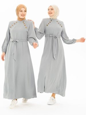 Gri Düğme Detaylı Spor Elbise