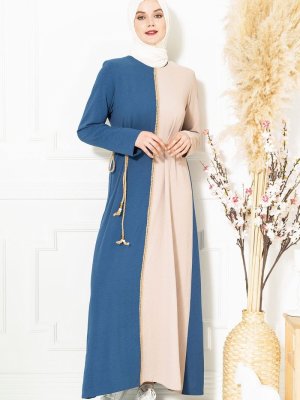 İndigo Hasır Kuşaklı Elbise