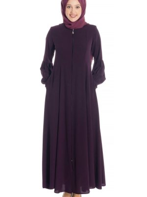 Mürdüm Fermuarlı Kloş Ferace