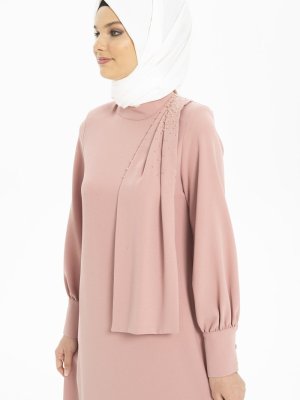 Pudra Serpme Taşlı Elbise