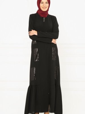 Siyah Payet Detaylı Ferace Siyah Payet Detaylı Ferace