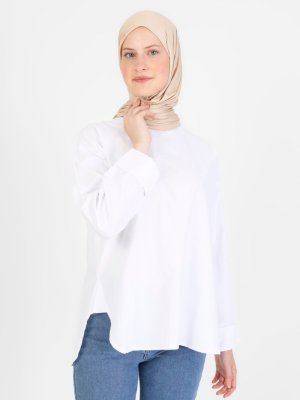 Off White Bisiklet Yaka Basic Poplin Bluz Off White Bisiklet Yaka Basic Poplin Bluz