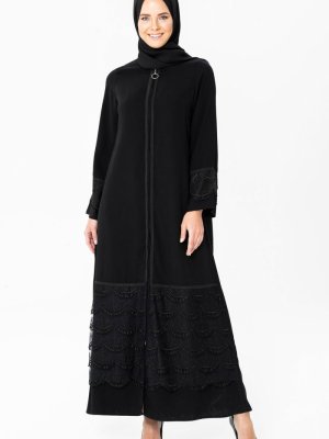 Siyah Dantel Detaylı Ferace Siyah Dantel Detaylı Ferace