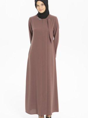 Kahve Zincir Aksesuar Detaylı Ferace