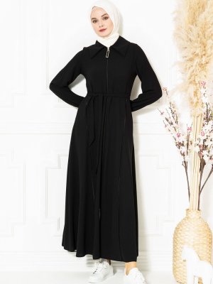 Siyah Gömlek Yakalı Ferace Siyah Gömlek Yakalı Ferace