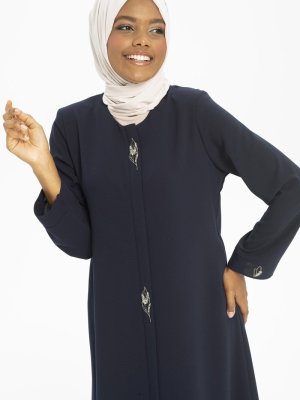 Lacivert Yaprak Detaylı Ferace