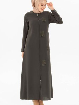 Haki Payet Ve Boncuk Detaylı Ferace