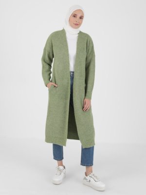 Yeşili Çağla Gizli Cepli Triko Hırka Yeşili Çağla Gizli Cepli Triko Hırka