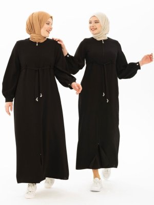 Siyah Bağcığı Taşlı Ferace Siyah Bağcığı Taşlı Ferace