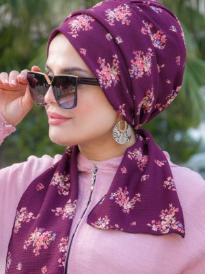 Mürdüm Buket Desenli Krinkıl Atkılı Bone Mürdüm Buket Desenli Krinkıl Atkılı Bone