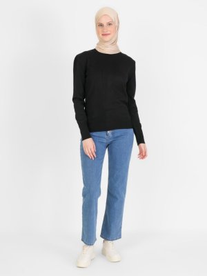 Siyah Balıkçı Yaka Triko Kazak