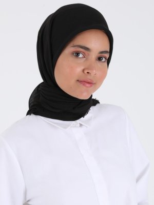 Siyah Düz Flamlı Eşarp