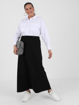 Siyah Büyük Beden Beli Lastikli Etek