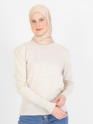 Bej Balıkçı Yaka Triko Kazak