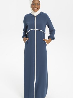 İndigo Biye Detaylı Keten Ferace İndigo Biye Detaylı Keten Ferace