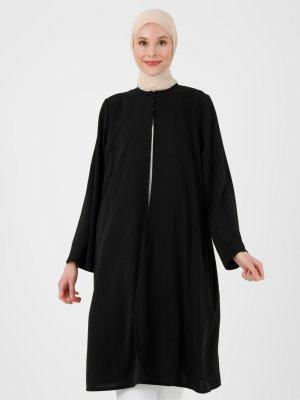 Siyah Beyaz İpek Tuşeli Bluz & Kap İkili Takım