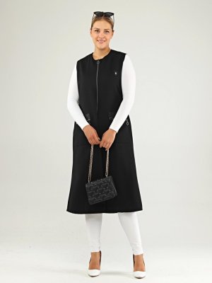 Siyah Deri Cepli Büyük Beden Yelek