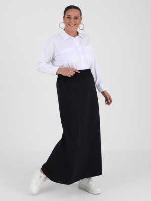 Lacivert Büyük Beden Beli Lastikli Etek