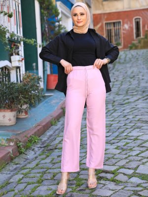 Beli Lastikli Cepli Pantolon Pudra