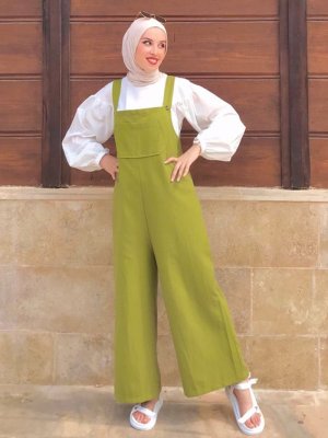 Keten Salopet Tulum Fıstık Yeşili Keten Salopet Tulum Fıstık Yeşili