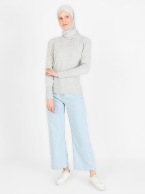 Gümüş Melanj Balıkçı Yaka Triko Kazak