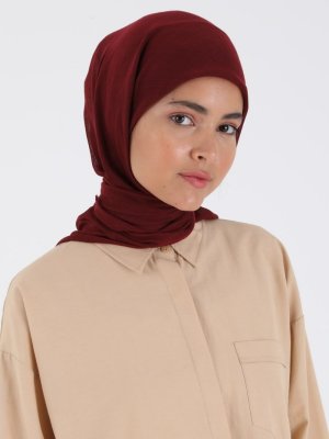 Bordo Düz Flamlı Eşarp