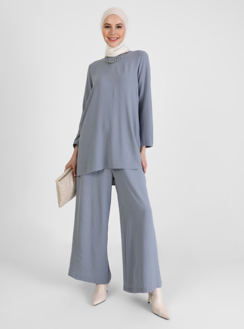 Refka Gri Mavi Aerobin Basic Tunik &amp; Pantolon İkili Takım
