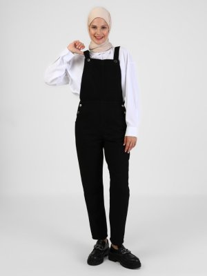 Siyah Doğal Kumaşlı Salopet Kot Tulum Siyah Doğal Kumaşlı Salopet Kot Tulum