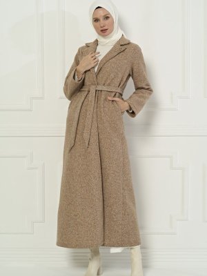 Kahve Broş Detaylı Kaban