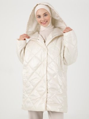 Ekru Elyaf Dolgulu Çıtçıtlı Mont Ekru Elyaf Dolgulu Çıtçıtlı Mont