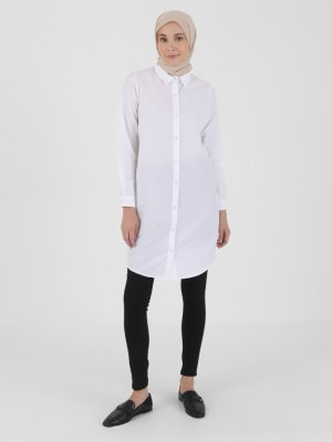 Beyaz Asimetrik Kesim Gömlek