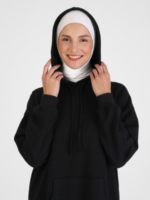 Siyah Kapüşonlu Uzun Sweatshirt