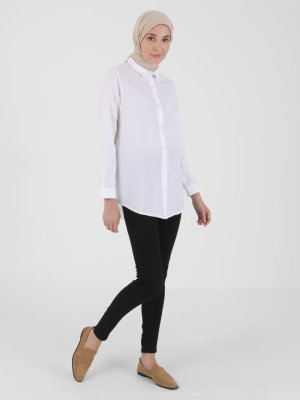 Beyaz Asimetrik Kesim Gömlek