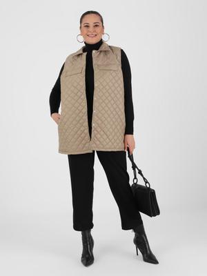 Bej Büyük Beden Kapitone Kaban